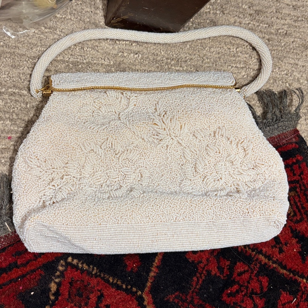 Vintage Pearl Beaded Handbag Purse made in Hong Kong
